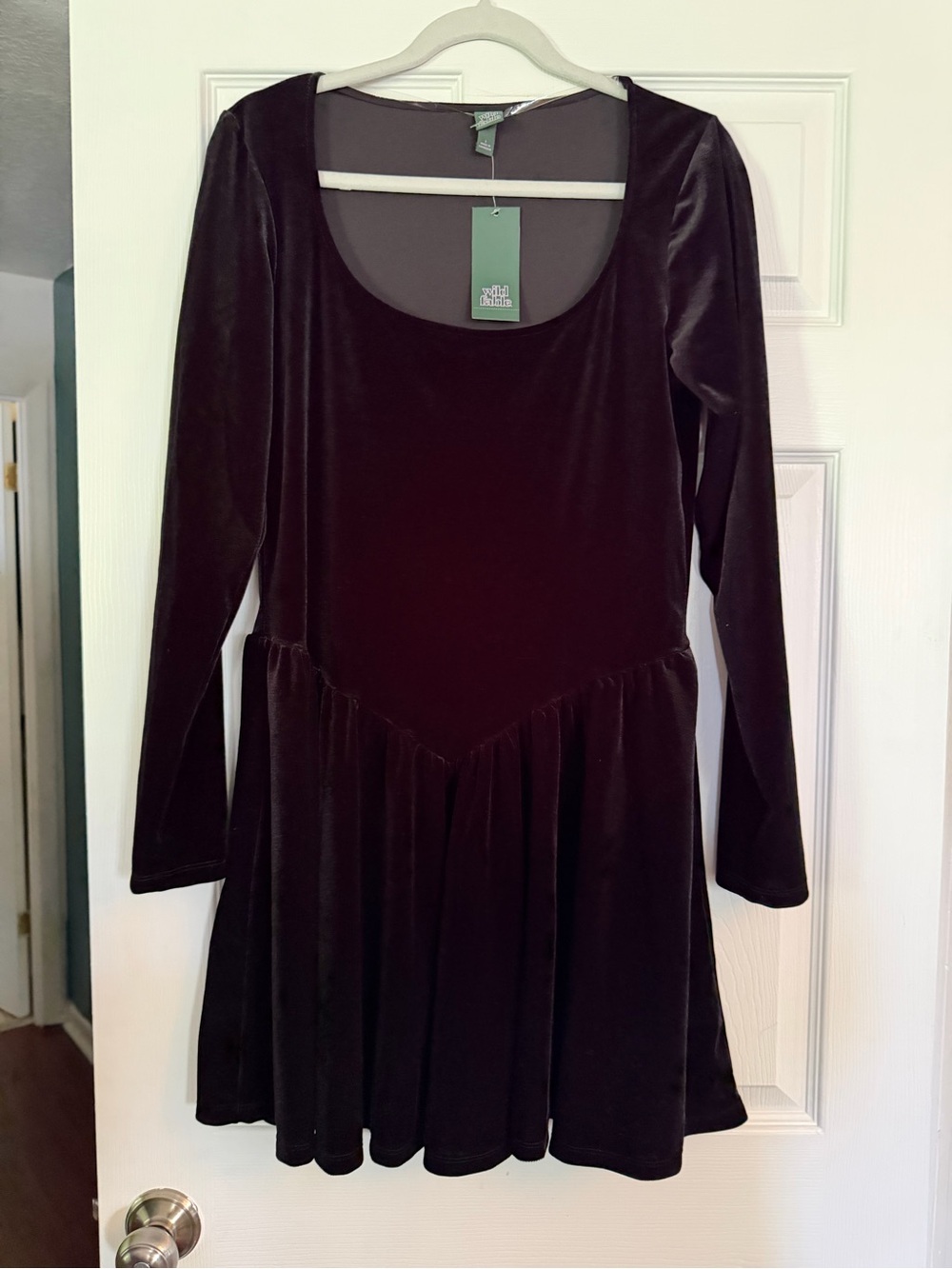 Velvet Long Sleeve Skater Dress in black